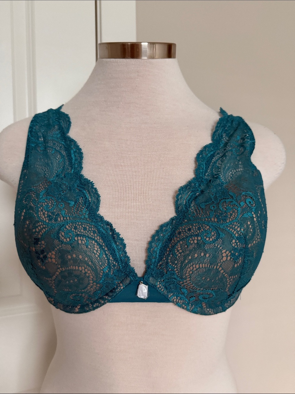 ThirdLove Teal 24/7 Lace Contour Plunge Bra, size 36B 1/2